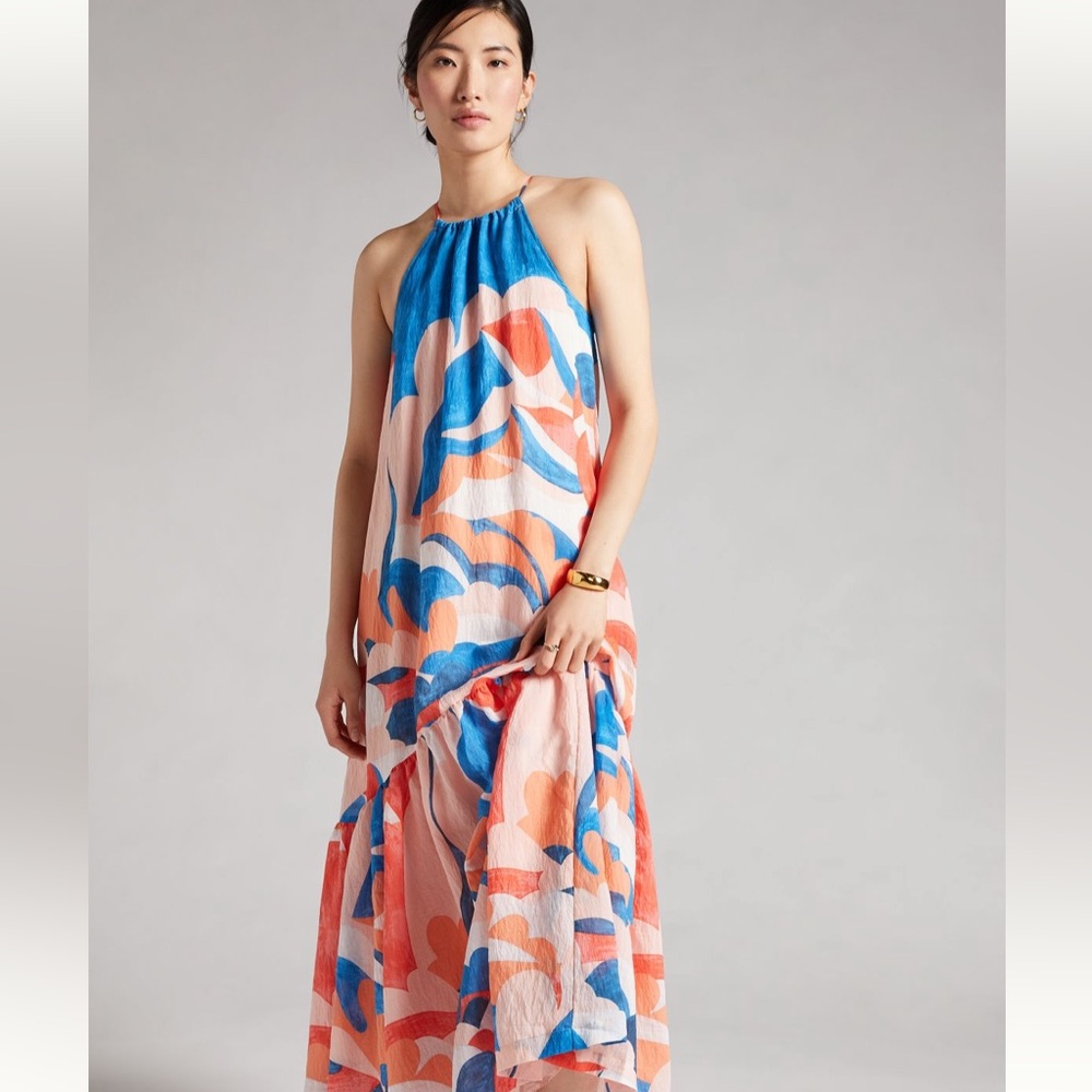 Maeve Flounces Ruffle Maxi Dress Blue Motif LP
